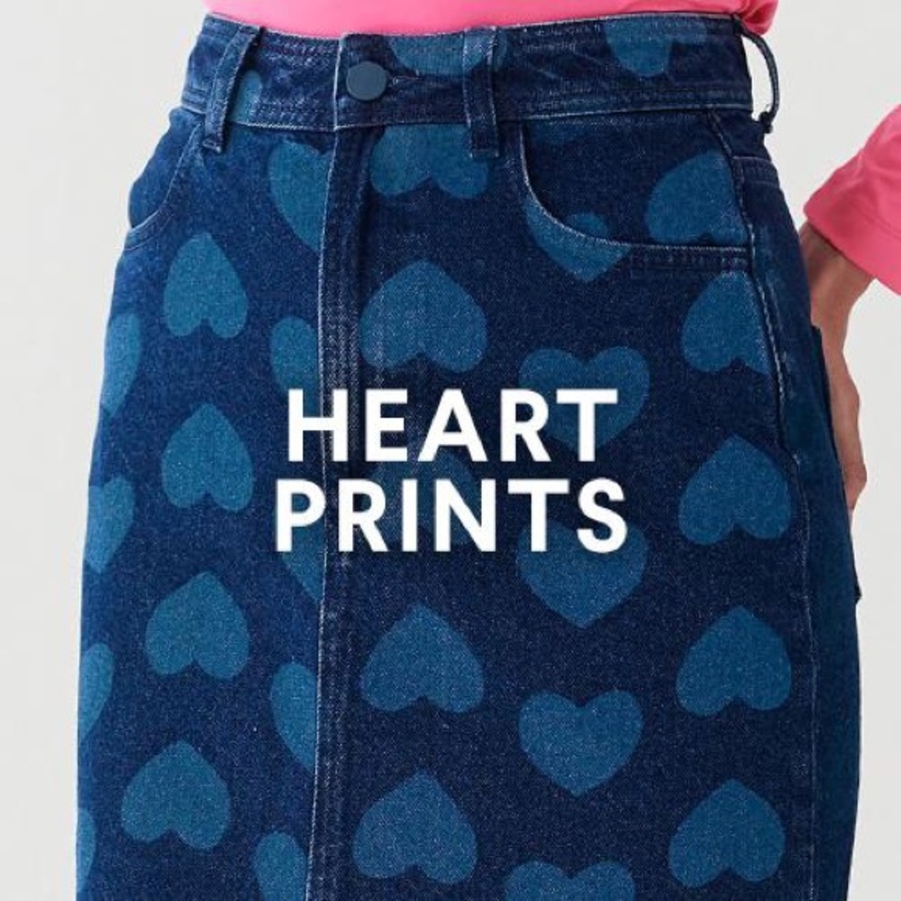 Lazy Oaf Denim Skirt Heart Print